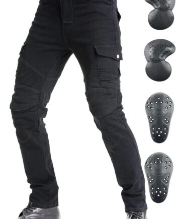 Men's Motorcycle Riding Pants Denim Jeans  Pads Equipment with Knee and Hip Armor Pads  (Black, XL=34)