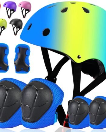 Toddler Kids Bike Helmet Set - Adjustable Cycling Helmet with Knee, Elbow Pads & Wrist Guards Sport Protective Gear Little Kid