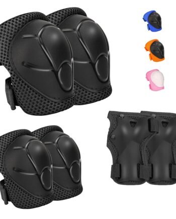 Kids Protective Gear Set - Knee Pads Elbow Pads with Wrist Guards for Ages 3-12 | 3-in-1 Safety Protective Gear for Skating, Cycling, Biking, Roller Skates, Scooters (Black, ‎S(3-7Years))