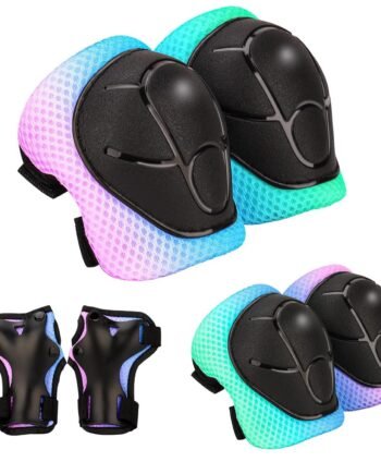 Kids Protective Gear Set - Knee Pads Elbow Pads with Wrist Guards for Ages 3-12 | 3-in-1 Safety Protective Gear for Skating, Cycling, Biking, Roller Skates, Scooters (Cyan Blue Pink, ‎S(3-7Years))