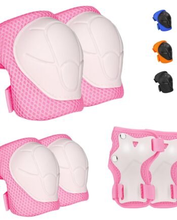 Kids Protective Gear Set - Knee Pads Elbow Pads with Wrist Guards for Ages 3-12 | 3-in-1 Safety Protective Gear for Skating, Cycling, Biking, Roller Skates, Scooters (Pink, ‎S(3-7Years))