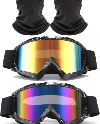 2 Pack Marble Black Dirt Bike Goggles with 2Pcs Neck Gaiters Motorcycle  Goggles Riding Ski Goggles Racing Glasses