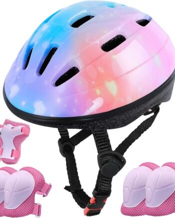 Kids Helmet Adjustable for Kids Ages 3-8 Years Old Boys Girls, Toddler Helmet with Protective Sports Gear Set Knee Elbow Pads Wrist Guards for Cycling Skateboard Scooter
